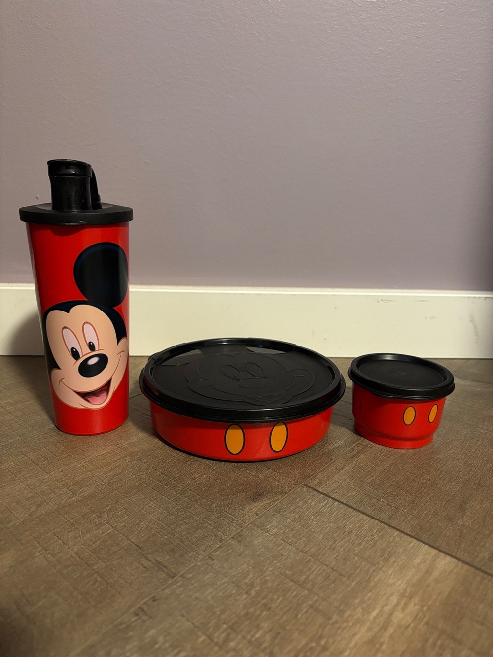 Tupperware Red and Black Mickey Mouse Food Storage Set